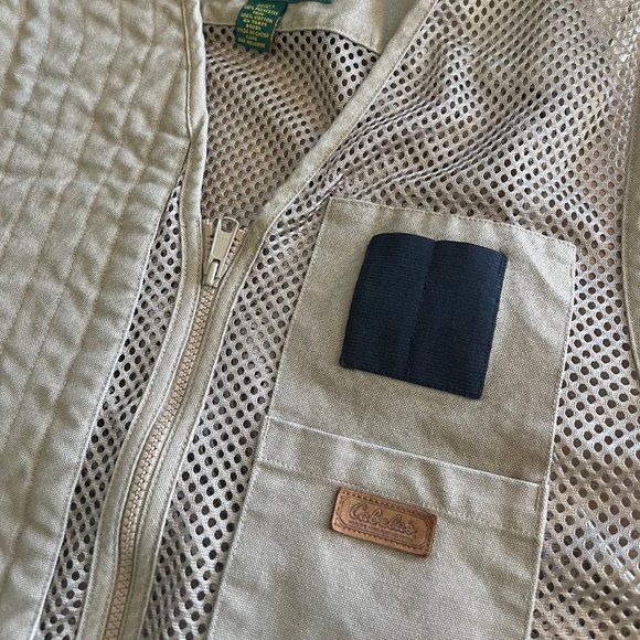Cabela's Vest Men's Outdoor Gear Mesh Fishing Jacket Pockets Zip Beige Size XL - Picture 3 of 7